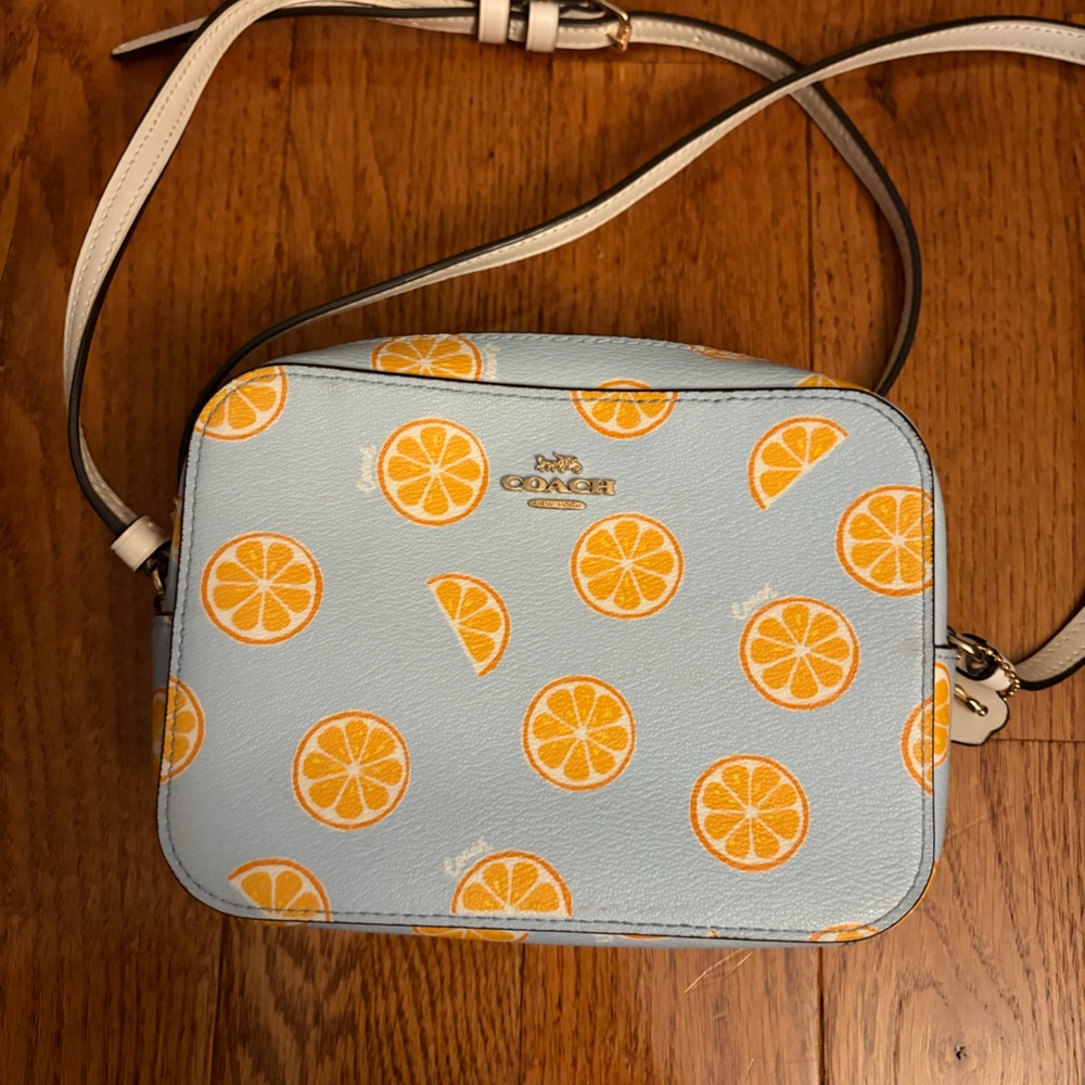 Coach Blue Crossbody Bag with Orange Citrus Design